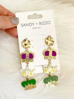 Mardi Gras Triple Crown Dangle Earrings