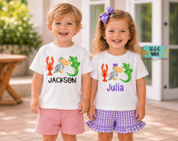 Personalized Louisiana Trio Crawfish, Pelican and Alligator Printed Shirt
