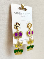 Mardi Gras Triple Crown Dangle Earrings