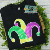 Mardi Gras Jester Hat Sequin Patch Sweatshirt