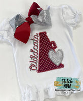 Personalized Garnet & Gray Wildcats Heart Cheerleader Megaphone Appliqué Shirt