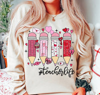 Teacher Valentine’s Day Pencil Hearts Printed Tee or Sweatshirt