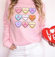 Teacher Valentine’s Day Conversation Hearts Printed Tee or Sweatshirt