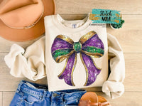 Mardi Gras Coquette Bow FAUX Sparkle Printed Sweatshirt