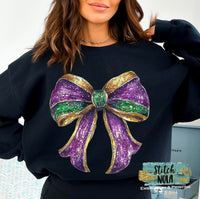 Mardi Gras Coquette Bow FAUX Sparkle Printed Sweatshirt