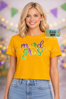Mardi Gras Script Sequin Crop Tee