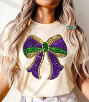 Mardi Gras Coquette REAL Sequin Bow Shirt