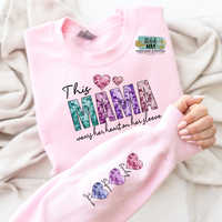 This Mama Wears Her Heart on Her Sleeve FAUX Sequins PRINTED Sweatshirt