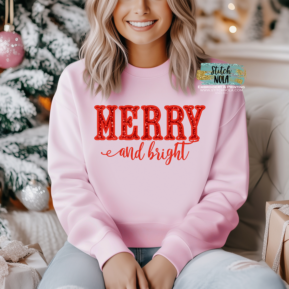 Merry and Bright Sweatshirt Applique | Stitch NOLA