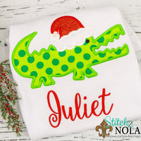 Personalized Christmas Alligator with Santa Hat Applique Shirt