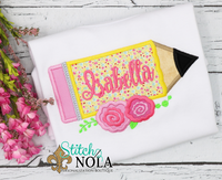 Personalized Back to School Floral Pencil Applique Shirt