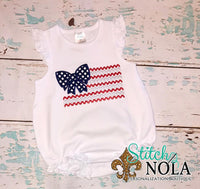 Personalized Patriotic Bow Flag With Zig Zag Stripes Applique Shirt