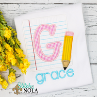Personalized Back to School Paper and Pencil Alpha Applique Shirt