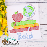 Personalized Back to School Globe with Apple and Books Sketch Shirt