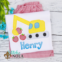 Personalized Back to School Excavator with Apples Sketch Shirt