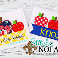 Personalized Back to School Apple Trio Applique with Banner Shirt