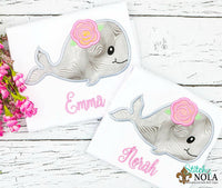 Personalized Whale with Flower Applique Shirt