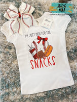 Baseball Sister I'm Just Here for the Snacks Printed Shirt