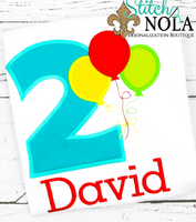 Personalized Birthday Balloon Bunch Appliqué Shirt