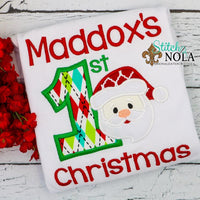 Personalized First Christmas with Santa Applique Shirt