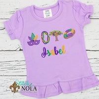 Personalized Mardi Gras Festival Theme Sketch on Colored Garment