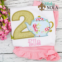 Personalized Birthday Tea Party Appliqué Shirt