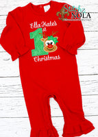 Personalized 1st Christmas Reindeer Appliqué on Colored Garment