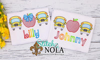 Personalized Back to School Bus and Apple Trio Sketch Shirt