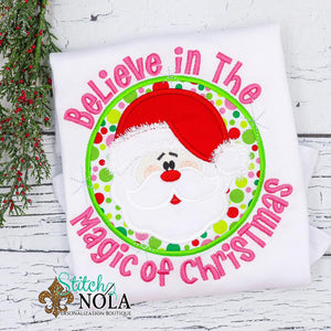 Personalized Santa Circle Believe in the Magic Applique Shirt