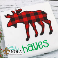 Personalized Christmas Buffalo Plaid Moose Applique Shirt