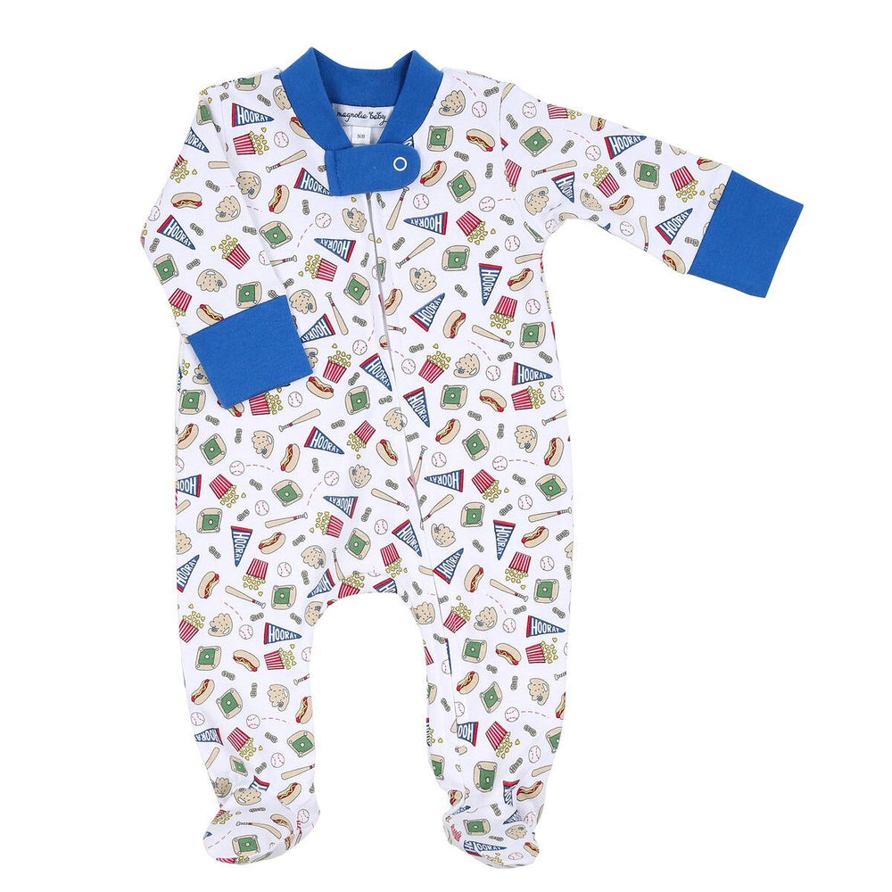 Hurray for Baseball Blue Printed Zipped Footie