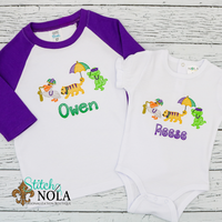 Personalized Mardi Gras Animal Parade Trio Sketch Shirt