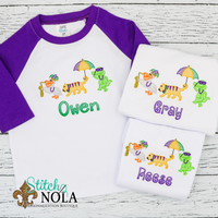 Personalized Mardi Gras Animal Parade Trio Sketch Shirt