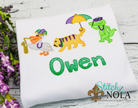 Personalized Mardi Gras Animal Parade Trio Sketch Shirt