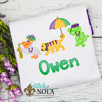 Personalized Mardi Gras Animal Parade Trio Sketch Shirt