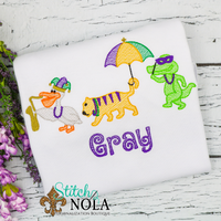 Personalized Mardi Gras Animal Parade Trio Sketch Shirt