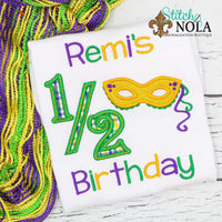 Personalized Half Birthday Mardi Gras Applique Shirt