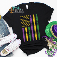 Adult Mardi Gras American Flag Thin Line Printed Tee