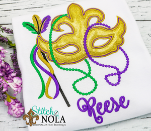 Personalized Mardi Gras Mask with Beads Applique Shirt