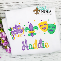 Personalized Mardi Gras Masks & Fleur de lis with Confetti Trio Sketch Shirt