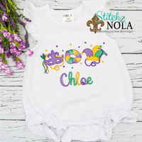 Personalized Mardi Gras Trio,, King Cake, & Jester Hat with Confetti Trio Sketch Shirt