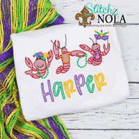 Personalized Mardi Gras Dancing Crawfish Trio Sketch Shirt