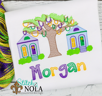 Personalized Mardi Gras Tree with Houses Sketch Shirt