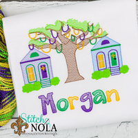Personalized Mardi Gras Tree with Houses Sketch Shirt