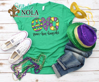 Adult Mardi Gras Peace, Love, & King Cake Printed Tee