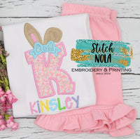 Personalized Easter Initial With Bunny Ears Appliqué Shirt