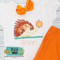 Personalized Girl Hedgehog with Pumpkin Printed Shirt