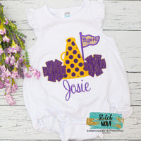 Personalized Cheerleader Megaphone with Pom Poms Appliqué