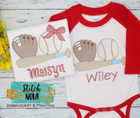 Personalized Baseball Trio Sketch Shirt