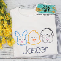 Personalized Easter Bunny Chick Lamb Trio Sketch Shirt